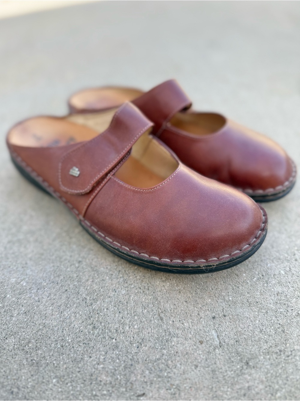 Finn Comfort Stanford Brown Leather Mary Jane Slides Clogs size 42